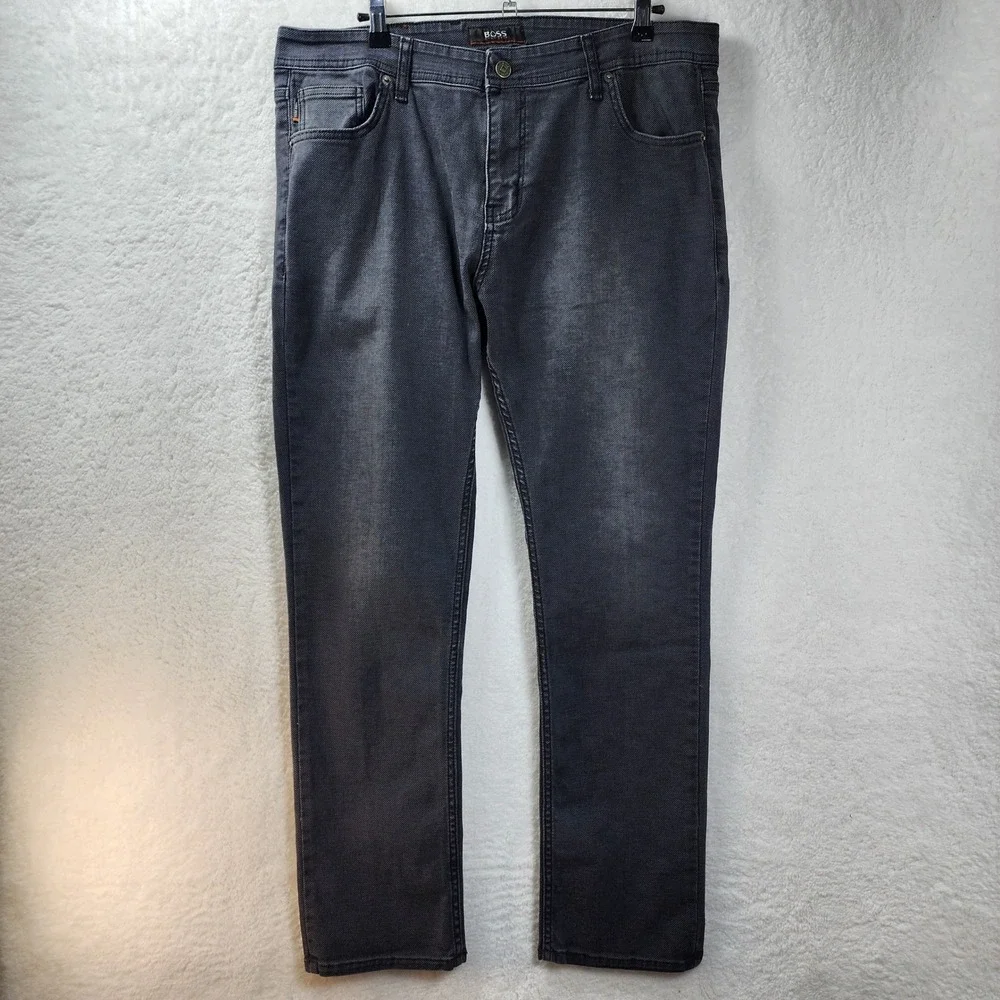 Hugo Boss Mens Jeans Straight Leg Denim Faded Black Wash 40x34‎